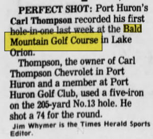 Bald Mountain Golf Course - May 10 1988 Hole-In-One By Carl Thompson